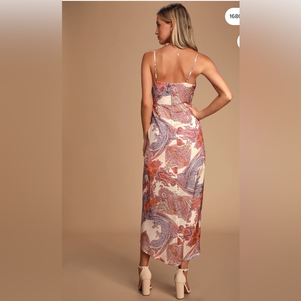 Lulus Special Occasion Janey Blush Paisley Print Surplice Midi Dress Size XS - Picture 3 of 11